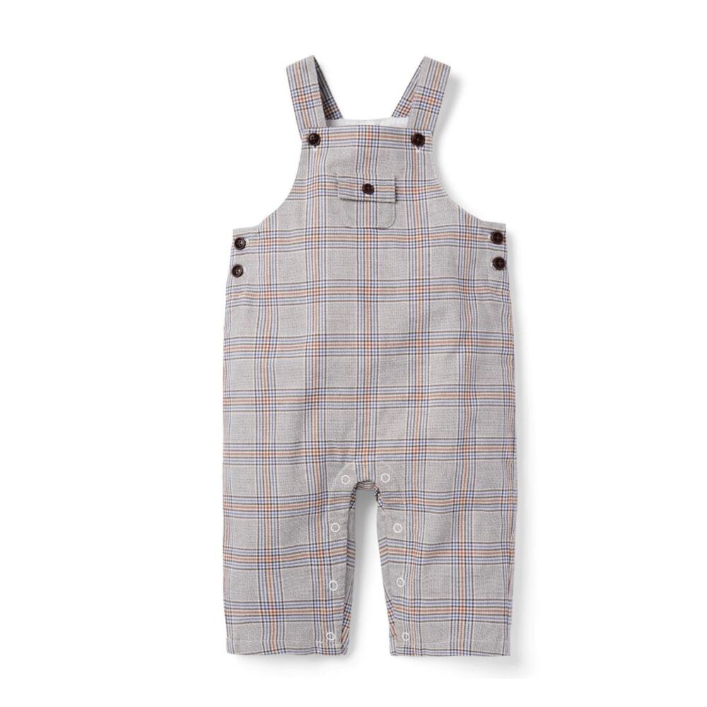 Janie & Jack Plaid Lined Cotton Twill Baby Overalls 0–3M NIB